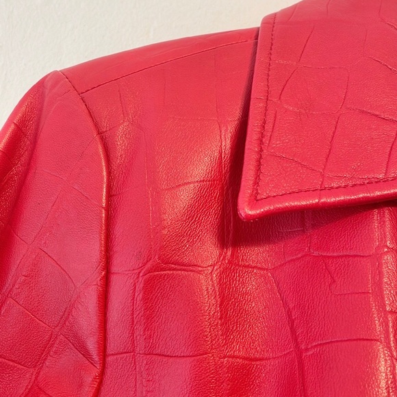 St. John Sport by Marie Gray Red Leather Jacket, Sz M - Picture 9 of 15